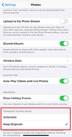 change photos app settings