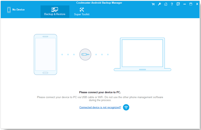 launch coolmuster android backup manager on the pc after installation