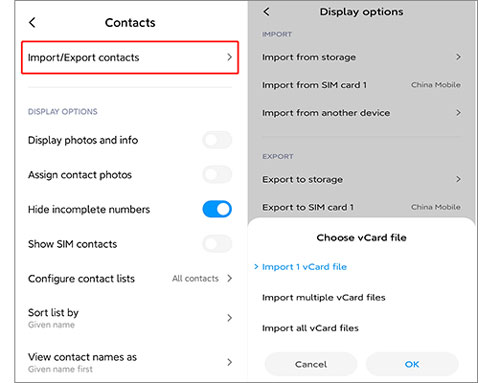 import contacts to android via bluetooth