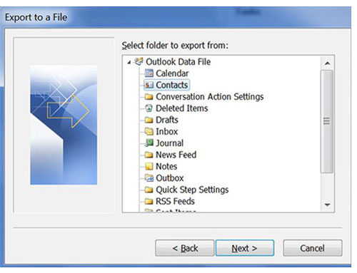 back up outlook contacts in a pst file