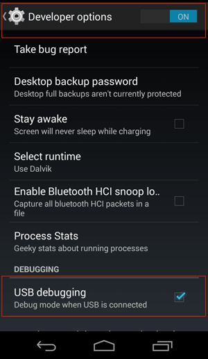 enable usb debugging on google