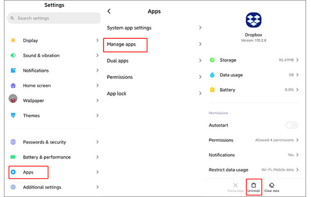how to uninstall apps on android from settings