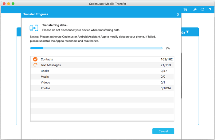 start to transfer data from ios to android