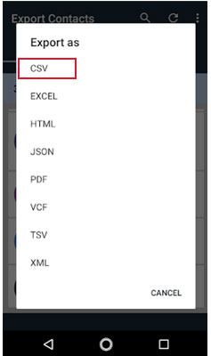 how to print out contact list from android phone via export contacts app