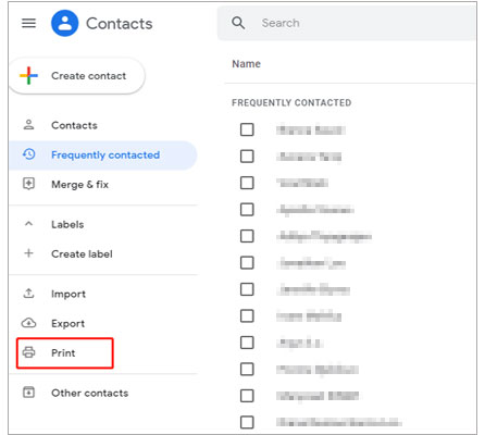 how to print out contact list from android phone via google contacts