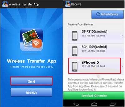 move data from android to iphone after setup via wireless transfer app