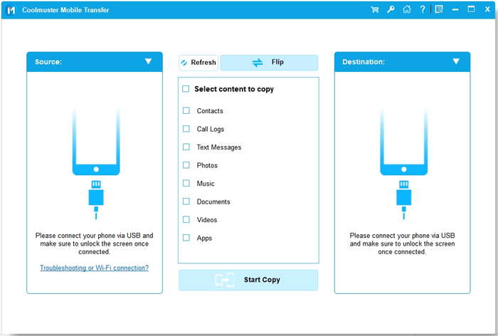 launch coolmuster mobile transfer on your computer