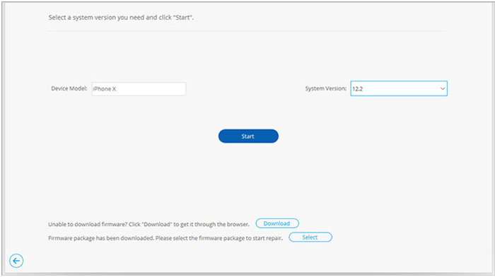 select the model and version of the device