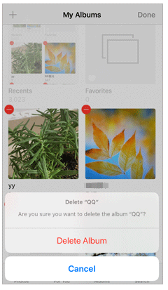 confirm to delete albums on iphone via photos app