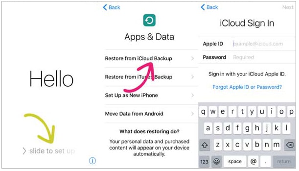transfer data from a broken iphone to a new one via icloud backup
