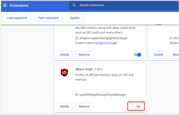 disable google extensions if google photo backup stuck