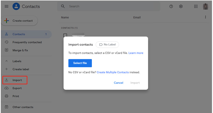 click on the import option, then click select file