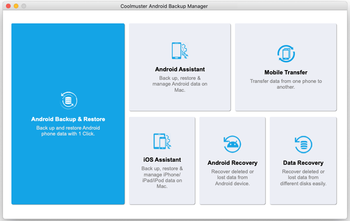 enter android backup manager for mac from toolbox