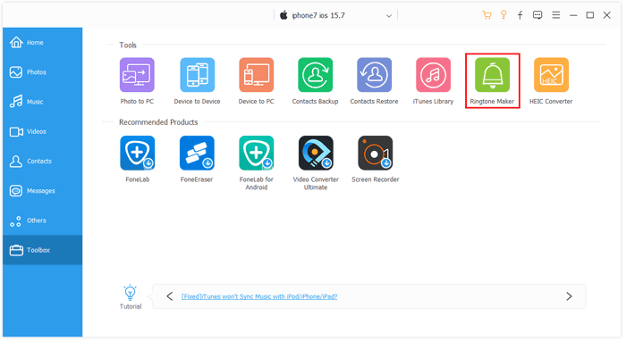 install iphone ringtone maker on the pc and connect your iphone