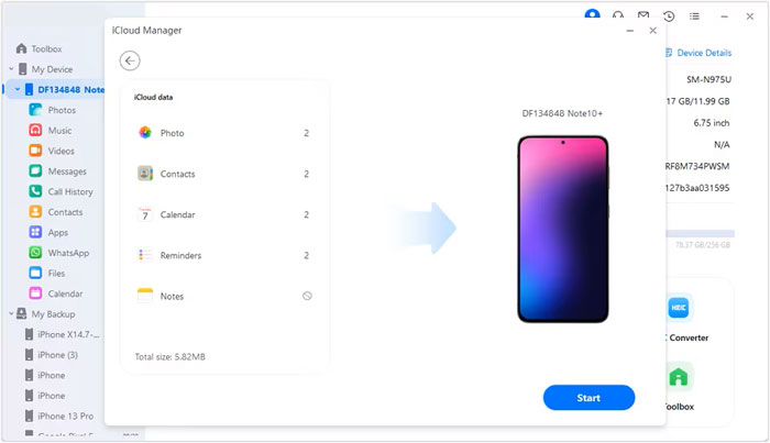 select the icloud backup file you want in android backup and restore