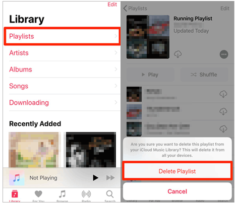 how to delete playlist on iphone via music app