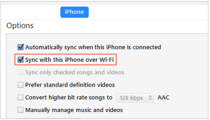 choose sync with this iphone over wifi