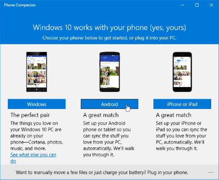 how to transfer photos from android to pc windows 10 using phone companion