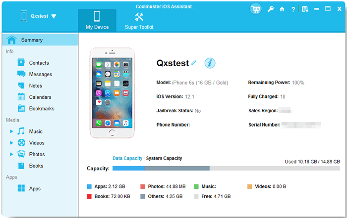 launch coolmuster ios assistant to back up iphone contacts