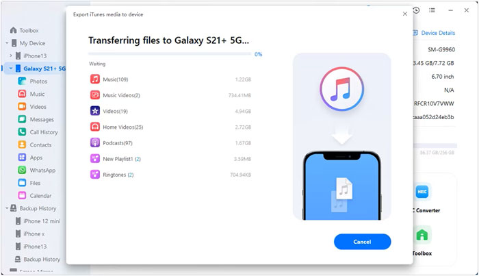 select music from itunes backup to transfer music from itunes to android