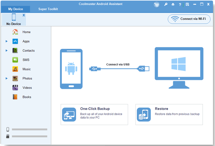 connect android to computer via coolmuster android assistant