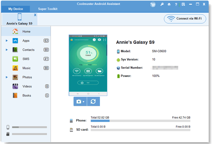 connect android to computer via coolmuster android assistant