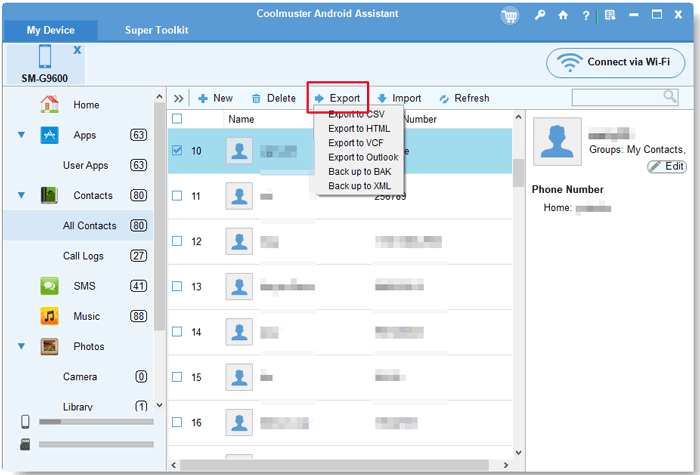 how to transfer sim card data to computer via coolmuster android assistant