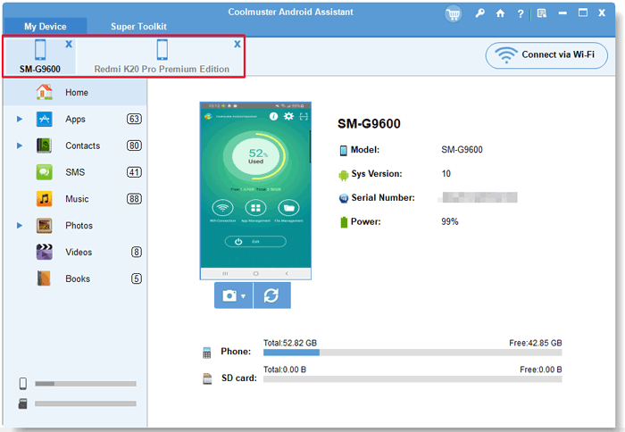 connect both samsung devices to computer via coolmuster android assistant