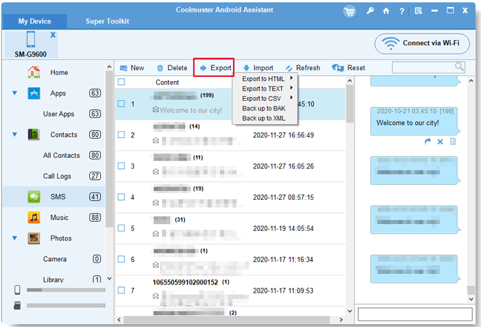 export sms from android