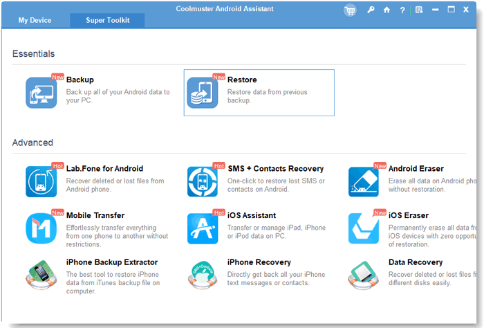 android backup and restore with coolmuster android assistant