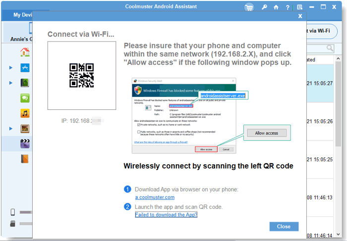 connect android to computer with wifi using coolmuster android assistant