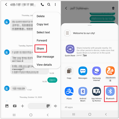how to transfer messages from samsung to vivo via bluetooth