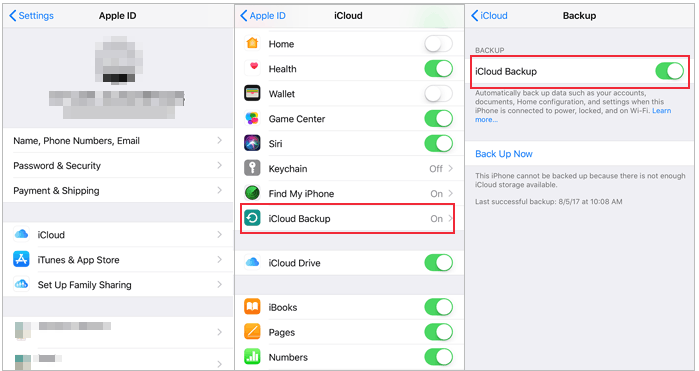 enable icloud backup to fix iphone not backing up to icloud