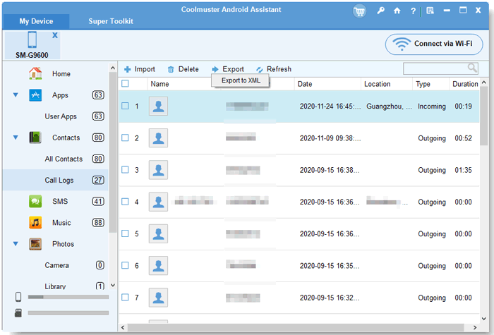 export android call logs to computer