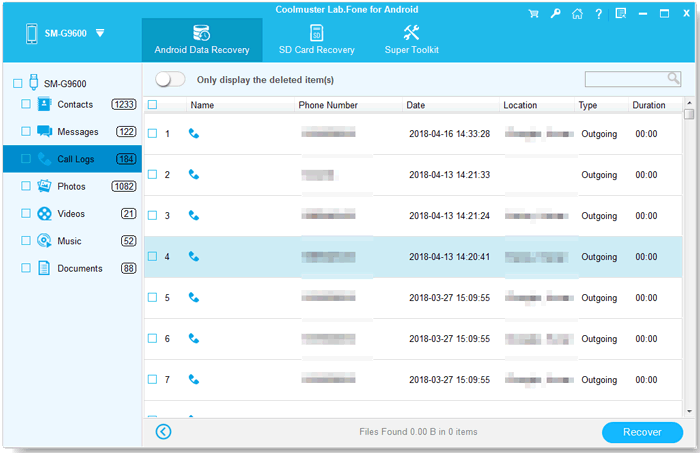 start to recover deleted call log from android