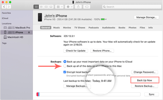 Sichern Sie das iPhone über den Finder auf dem Computer