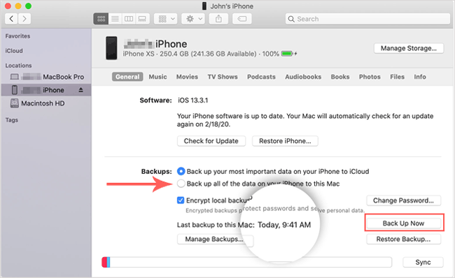 how to backup iphone to mac via finder