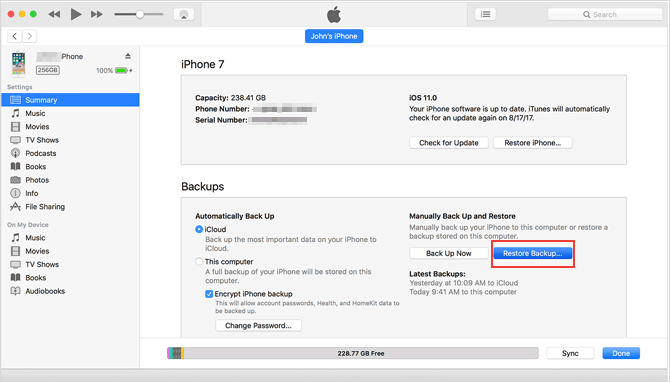 restore itunes backup to the new iphone