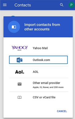outlook contacts to android via gmail