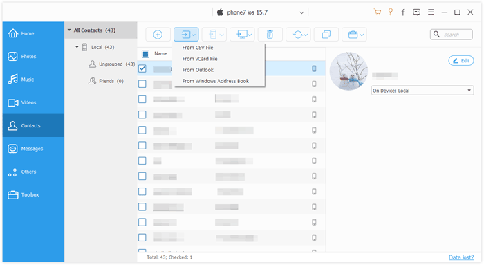 import contacts to iphone from vcf using iphone contact transfer