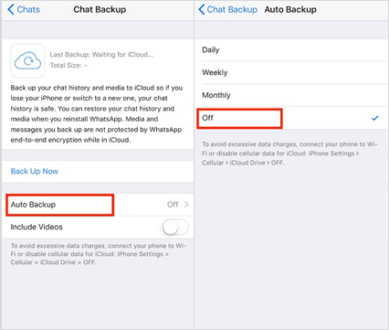 how to turn off whatsapp auto backup on iphone