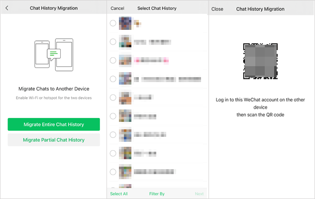 select migration option to transfer wechat history to new phone