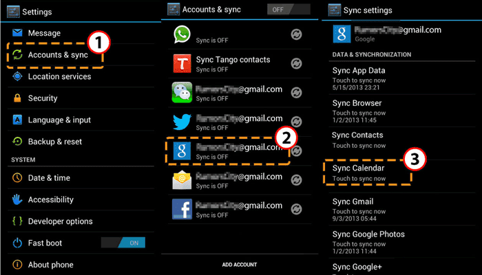 backup calendar on android to google account