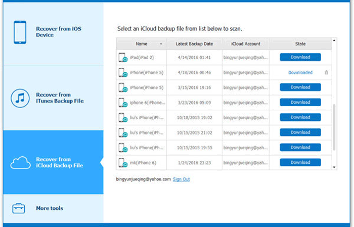 scan and download icloud backup files to recover