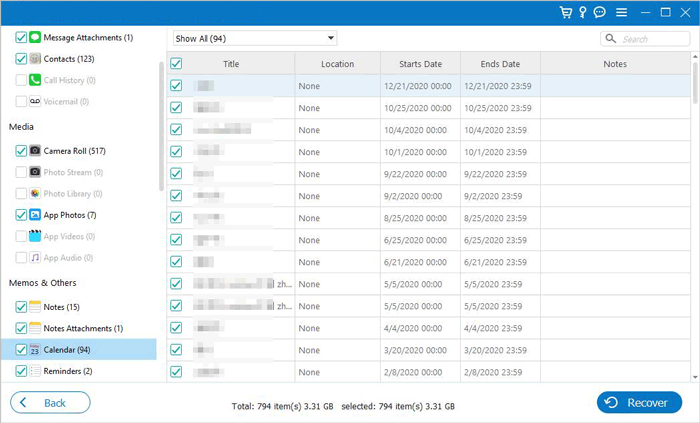 recover calendar via ios recovery if iphone calendar disappeared