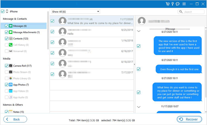 recover imessages from iphone without backup