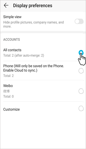 set up to display all contacts if lost contacts on huawei phone