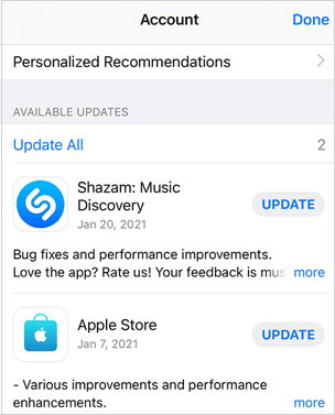 update apps on iphone