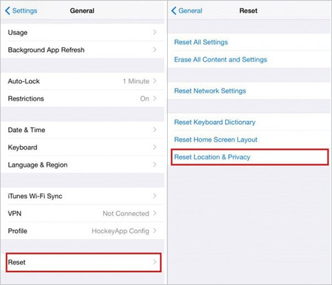 reset location and privacy on iphone