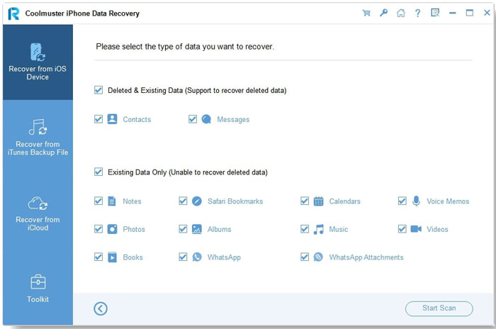 select the data you want to recover to scan